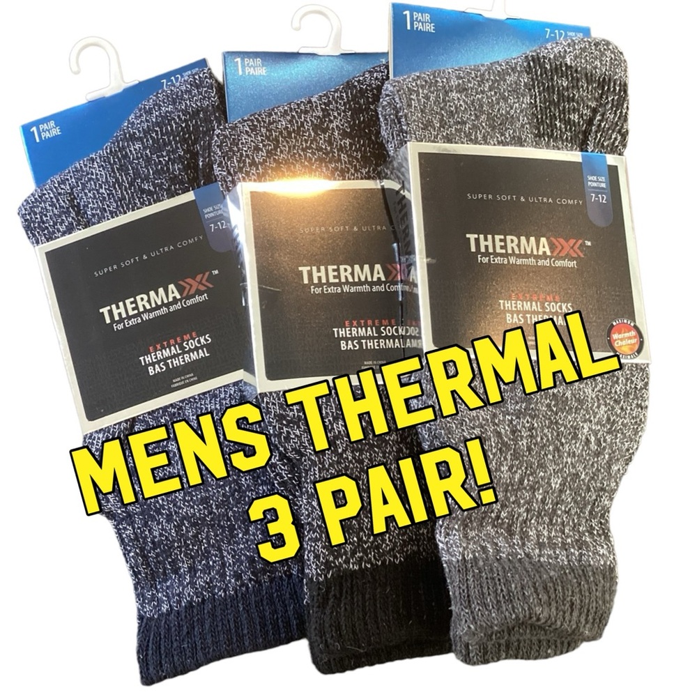 Mens 3 Pair CREW Length  Thermal Socks